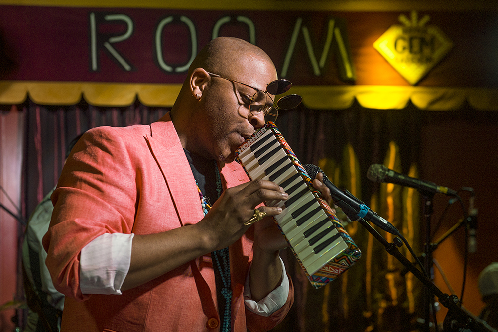 Davell Crawford performs the melodica at Little Gem Saloon on May 5, 2017 during the Basin Street Records 20th Anniversary Kickoff Event for the album Live at Little Gem Saloon