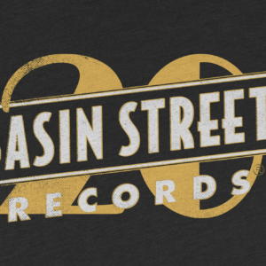 Basin Street Records aged 20th Anniversary Logo on T-Shirt